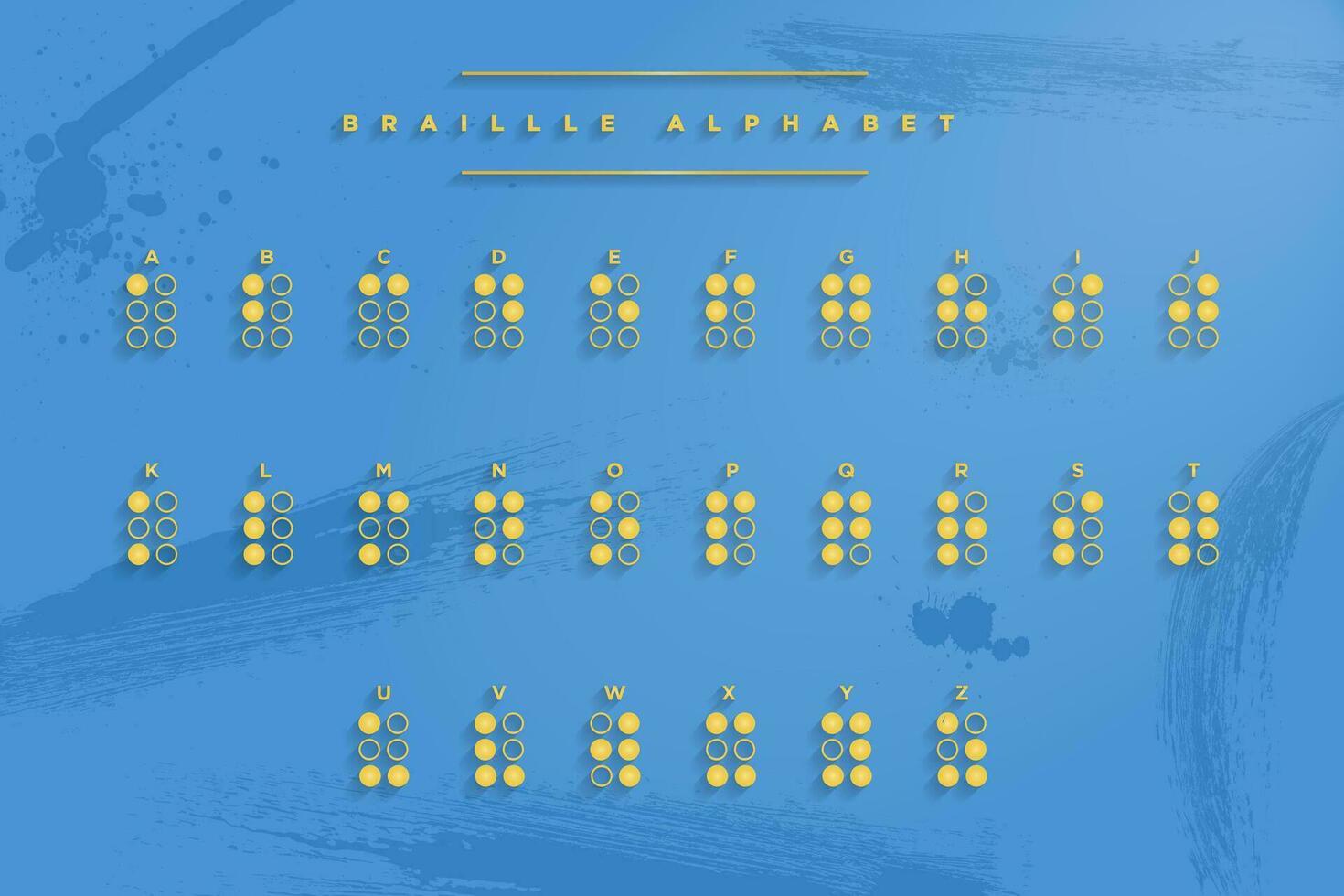 colorida braille Inglês alfabeto em azul fundo com grunge pintura ondas. abc guia para cego e visualmente prejudicado pessoas. braille cartas Como pontos. vetor ilustração. eps 10