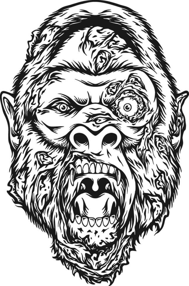 medo assustador macaco cabeça monstro zumbi monocromático vetor ilustrações para seu trabalhos logotipo, mercadoria camiseta, adesivos e rótulo desenhos, poster, cumprimento cartões publicidade o negócio companhia