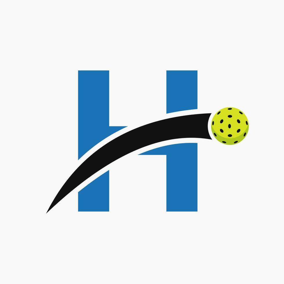 pickleball logotipo em carta h com comovente pickleball ícone. pickleball placa modelo vetor