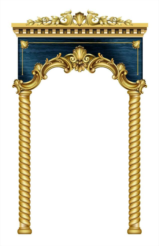 portal em arco clássico de luxo dourado com colunas vetor