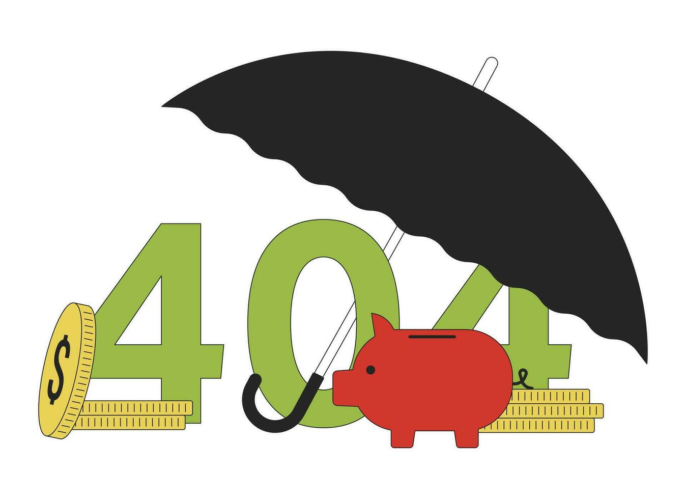 guarda-chuva cobrir poupança erro 404 instantâneo mensagem. proteger finanças a partir de riscos. esvaziar Estado ui Projeto. página não encontrado Aparecer desenho animado imagem. vetor plano ilustração conceito em branco fundo