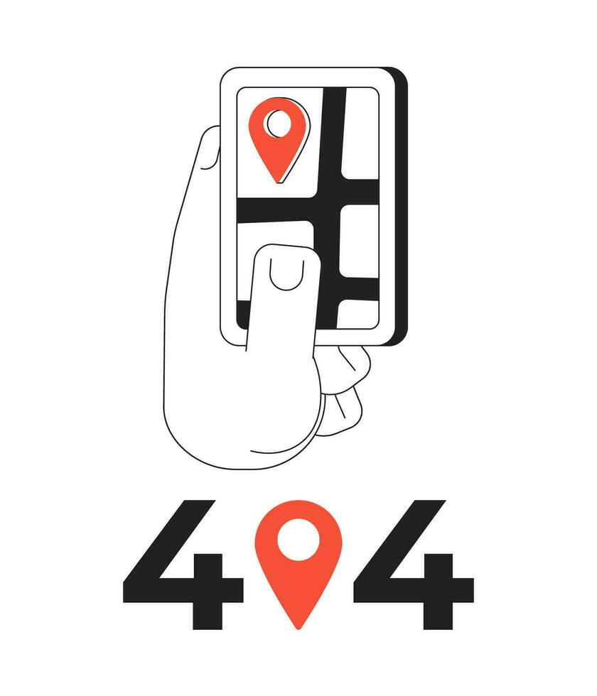 GPS navegador em Smartphone Preto branco erro 404 instantâneo mensagem. aplicativo. monocromático esvaziar Estado ui Projeto. página não encontrado Aparecer desenho animado imagem. vetor plano esboço ilustração conceito