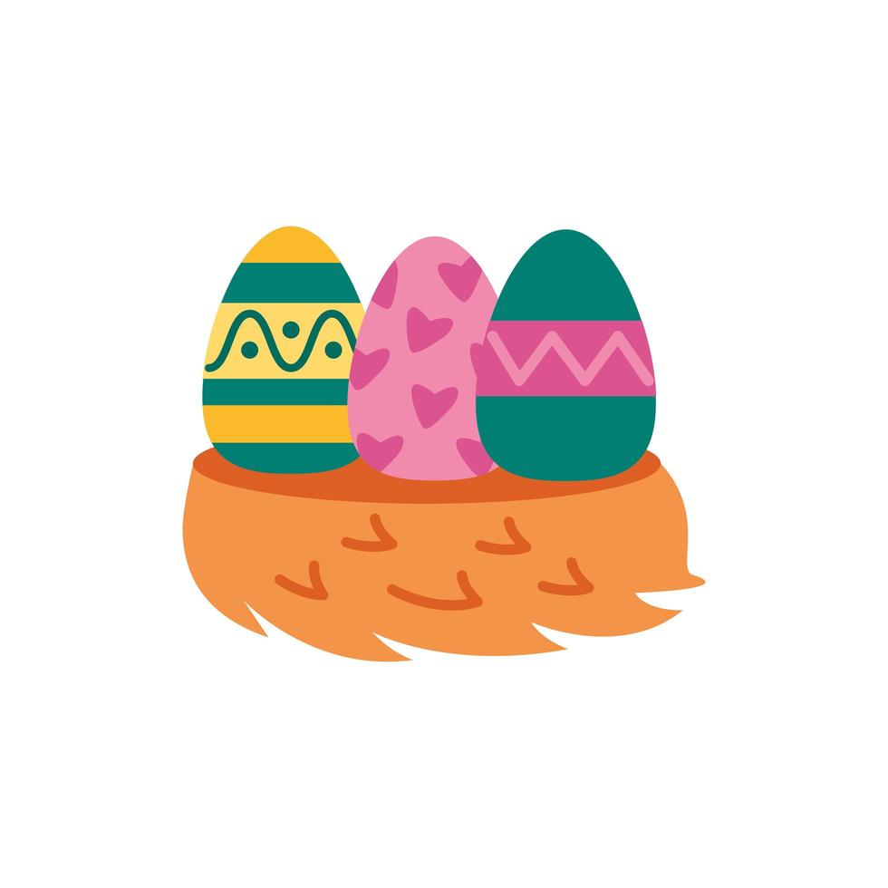 ovos de páscoa pintados com ícones de estilo simples vetor