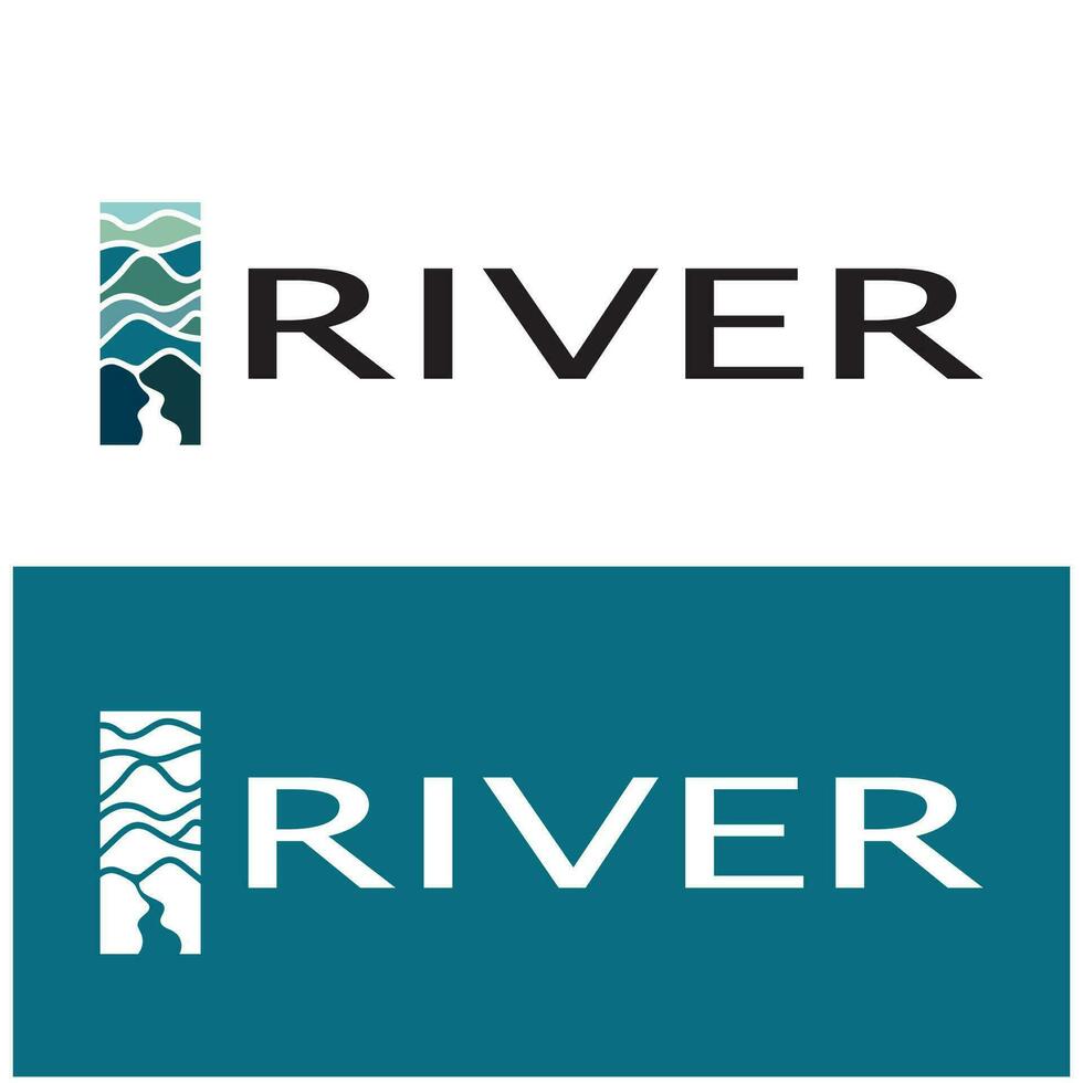 rio logotipo, riachos, margens dos rios e fluxos, com combinação do montanhas e terras agrícolas com vetor conceito Projeto.