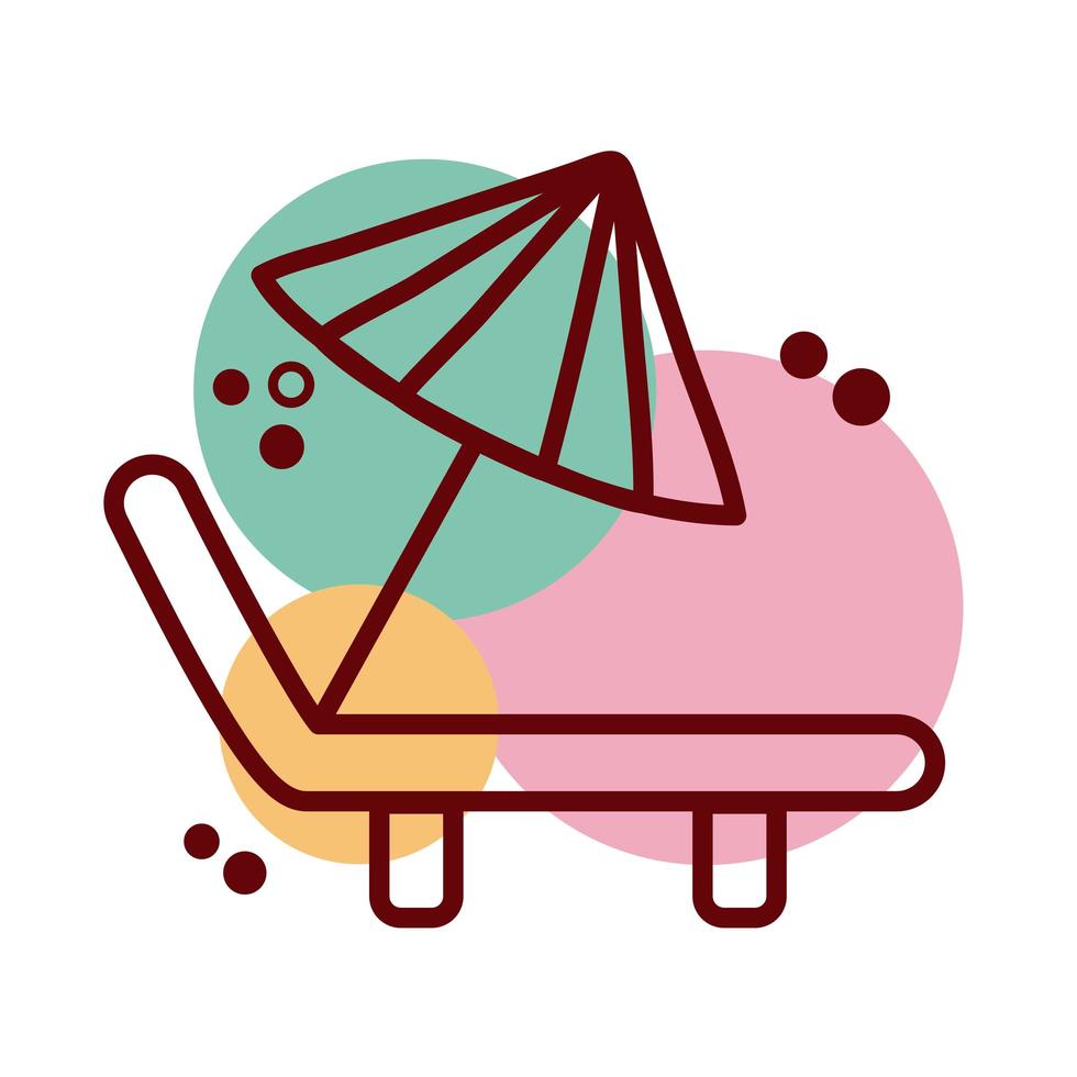 linha de guarda-chuva e cadeira de praia e ícone de estilo de cor vetor