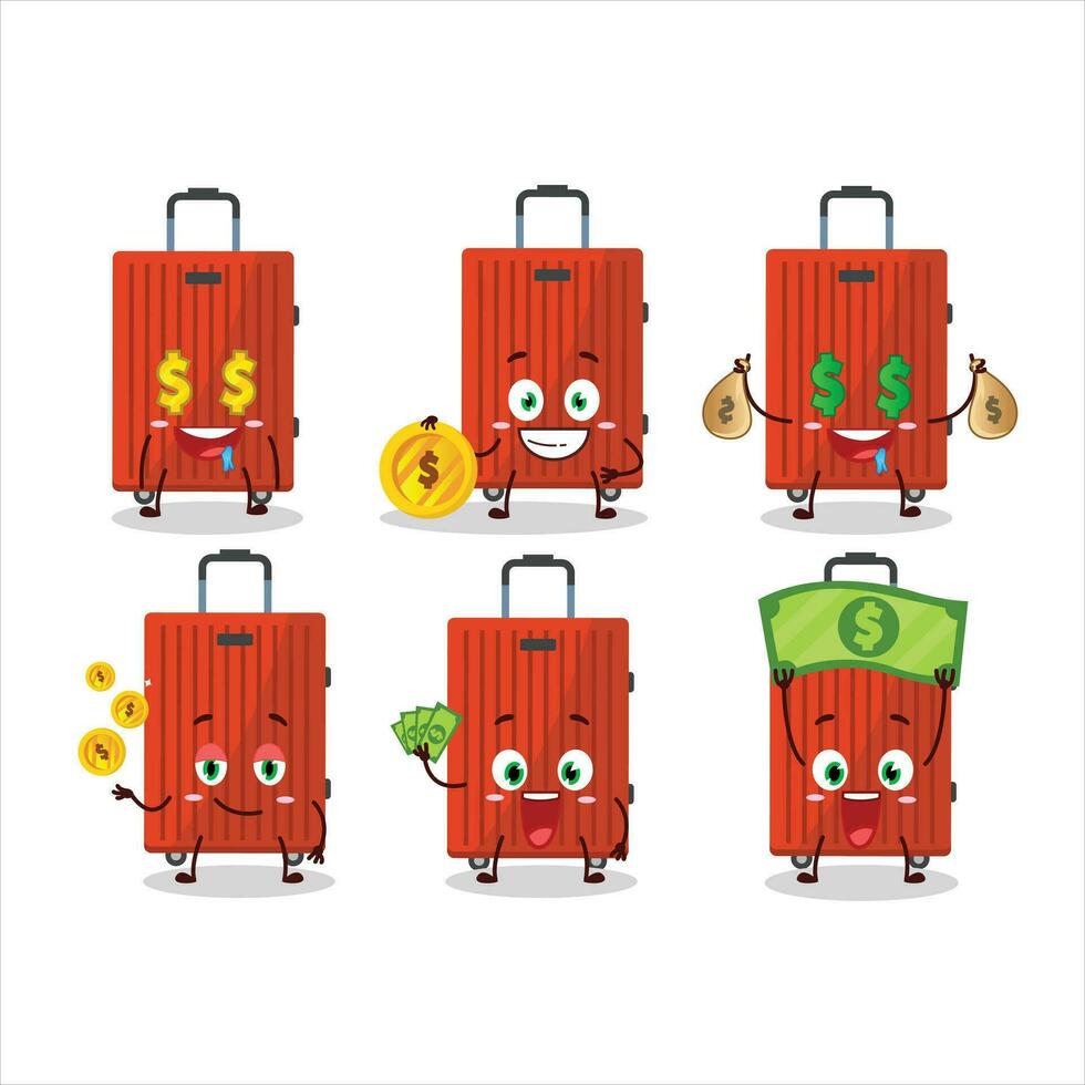 vermelho bagagem desenho animado personagem com fofa emoticon trazer dinheiro vetor