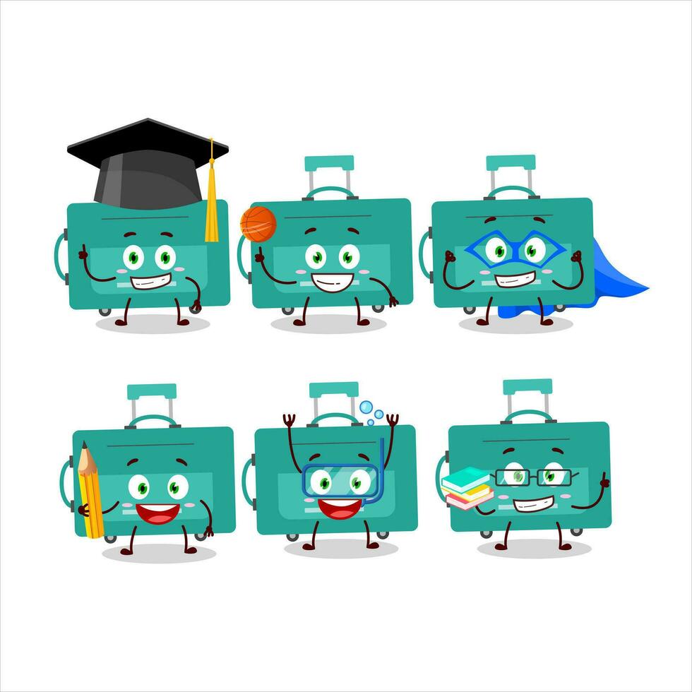 escola aluna do mini bagagem desenho animado personagem com vários expressões vetor