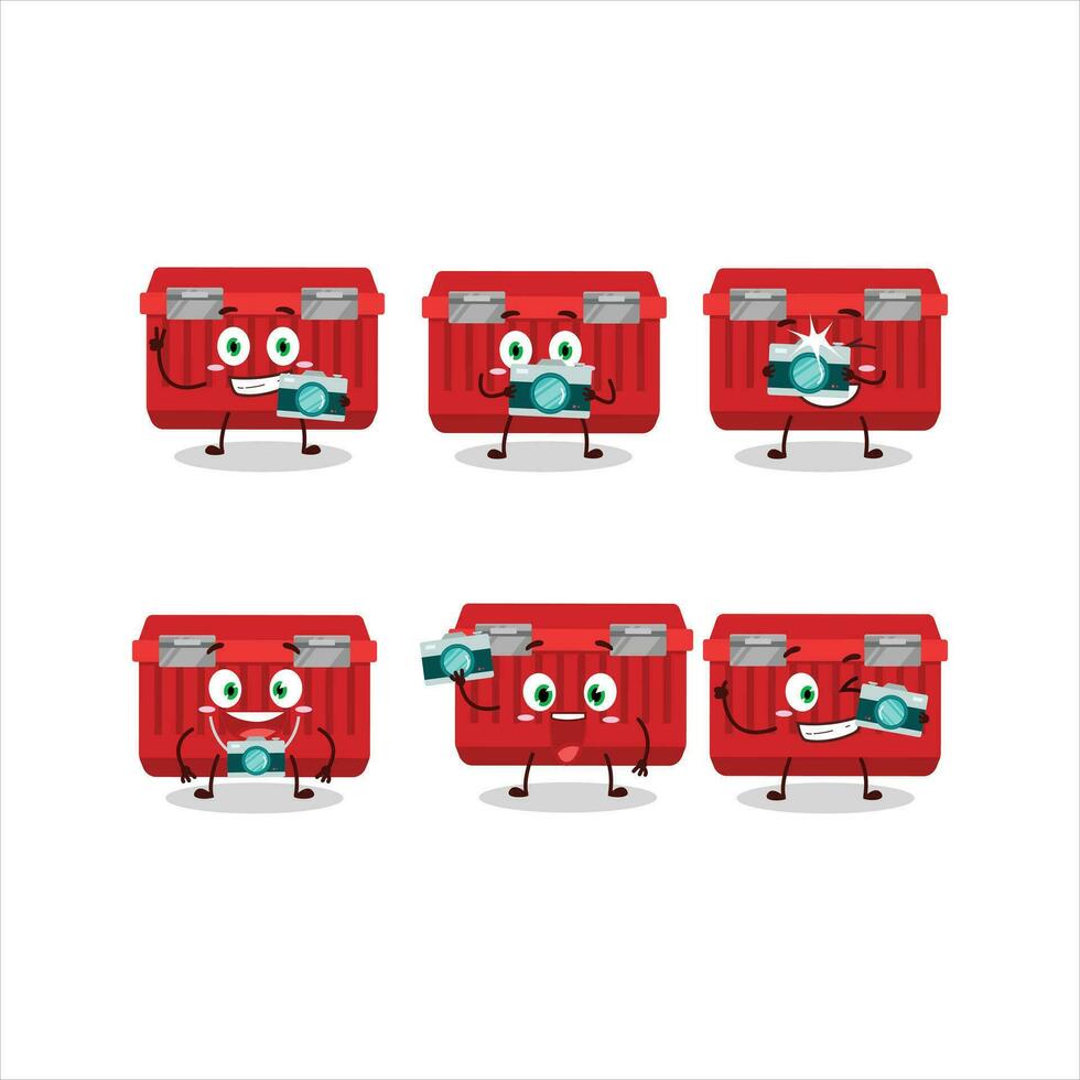 fotógrafo profissão emoticon com vermelho Caixa de ferramentas desenho animado personagem vetor