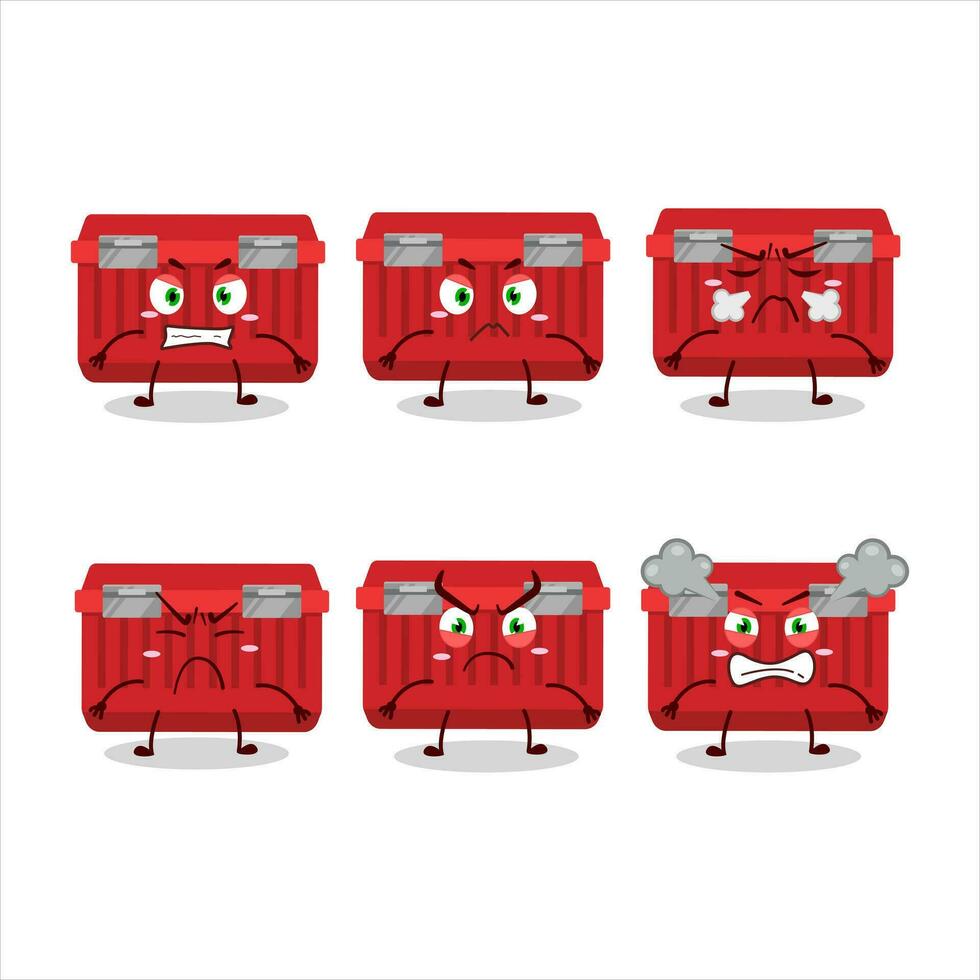 vermelho Caixa de ferramentas desenho animado personagem com vários Bravo expressões vetor