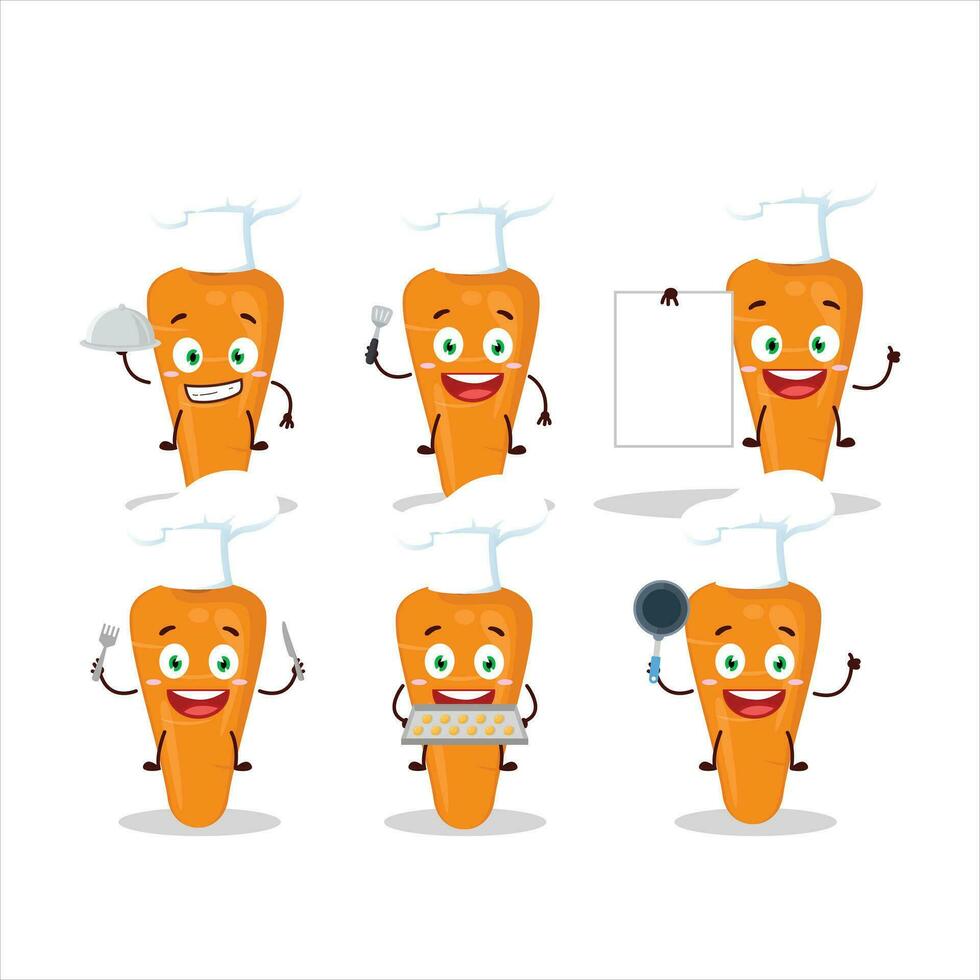 desenho animado personagem do cenoura com vários chefe de cozinha emoticons vetor