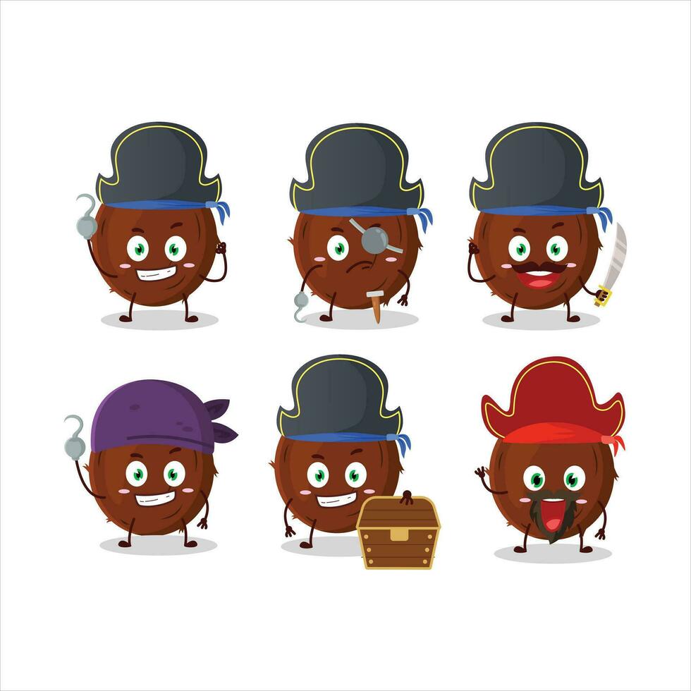 desenho animado personagem do coco com vários piratas emoticons vetor