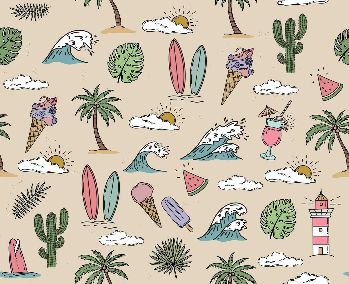 conjunto de ícones de verão, ilustração desenhada à mão. vetor