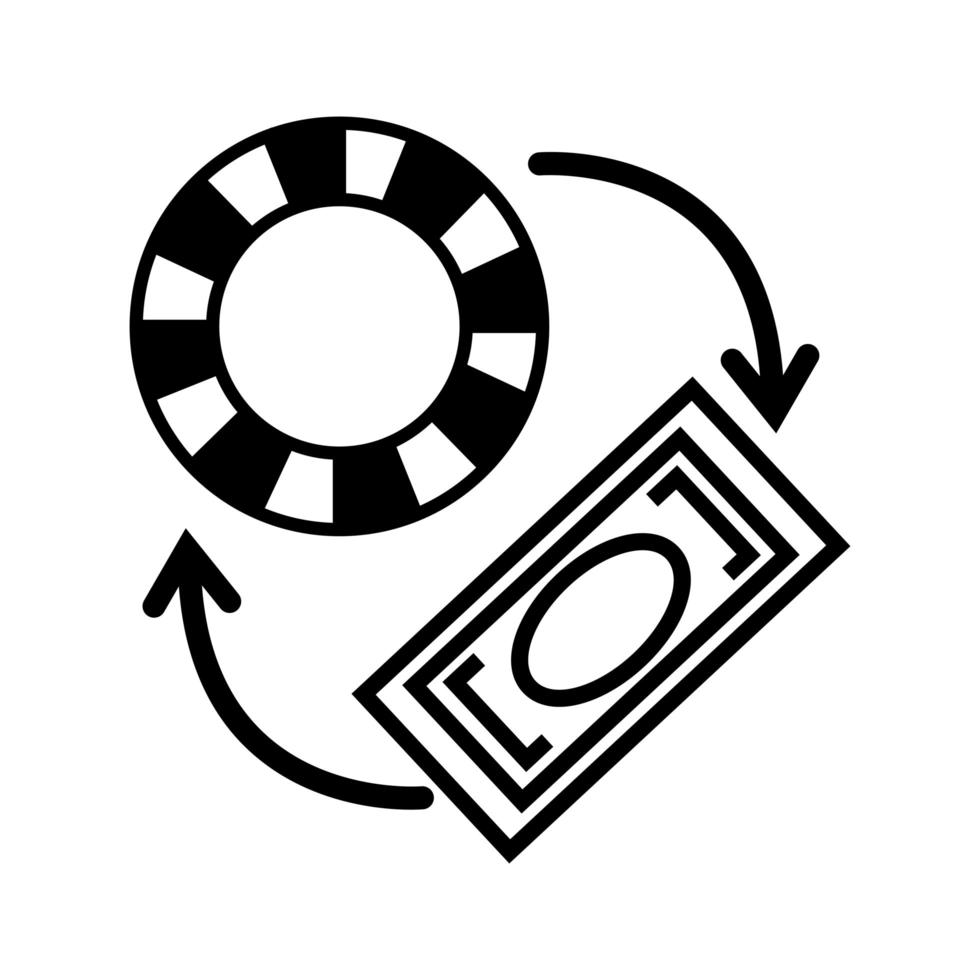ficha de cassino com flechas e notas de dólar vetor