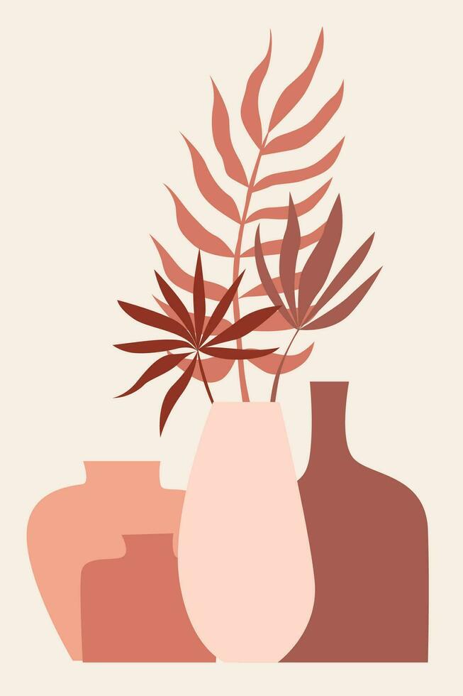 plantar dentro vaso padronizar fundo, boho minimalista vaso ilustração para Projeto berçário parede decoração, t camisa imprimir, fazer compras folheto, contemporâneo poster etc vetor