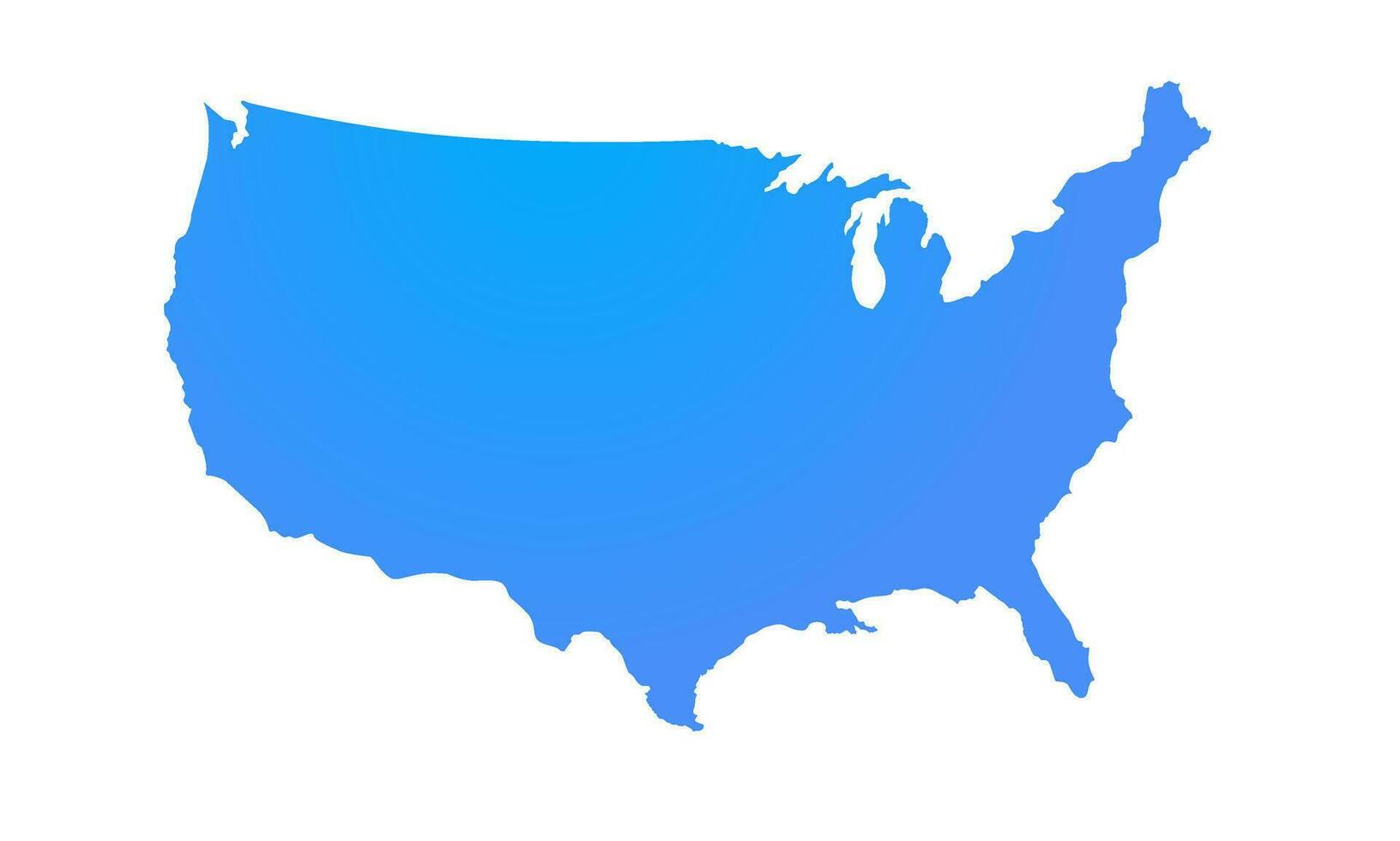 Unidos estados Estado região mapa em branco plano de fundo, plano silhueta EUA mapa com gradiente azul misturado cores. vetor