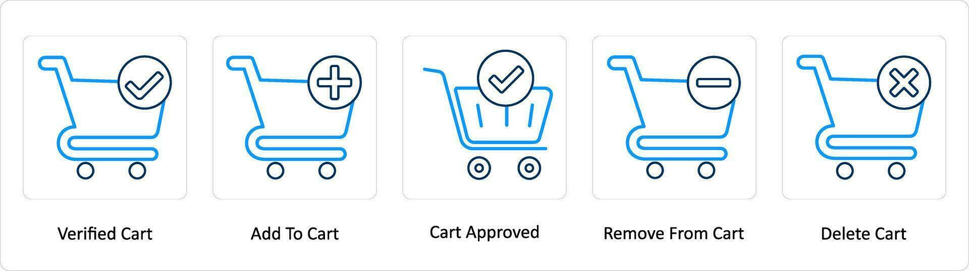 uma conjunto do 5 extra ícones Como verificado carrinho, adicionar para carrinho, carrinho aprovado vetor