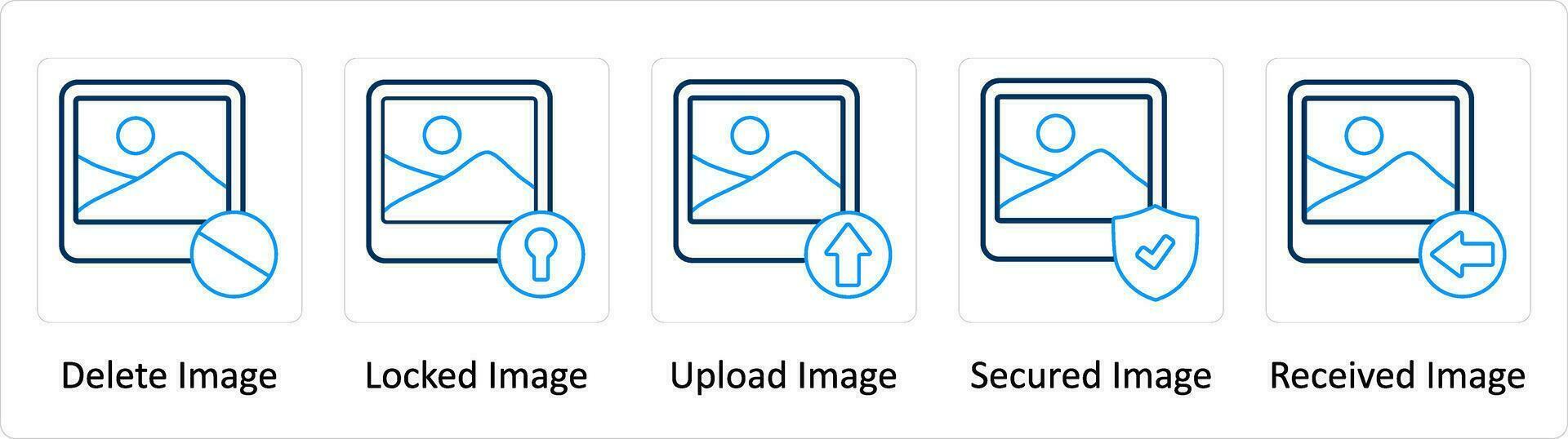 uma conjunto do 5 extra ícones Como excluir imagem, trancado imagem, Envio imagem vetor