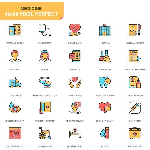 Conjunto de ícones de cuidados de saúde e medicina vetor