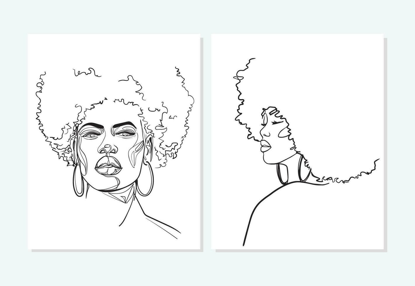 conjunto do abstrato retratos do jovem africano mulher dentro minimalista moderno estilo. linha desenho. - vetor ilustração