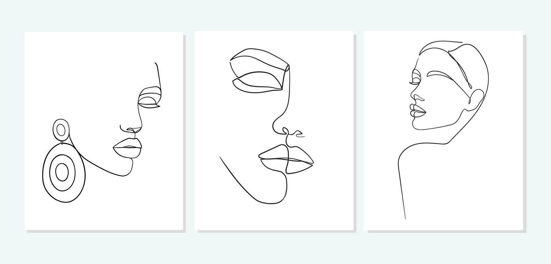 conjunto do rostos. simples, minimalista vetor ilustração do lindo mulher face. linha desenho.