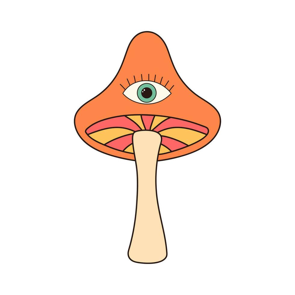 hippie groovy cogumelo com Magia olho. retro psicodélico desenho animado elemento. vetor ilustração isolado em branco fundo.