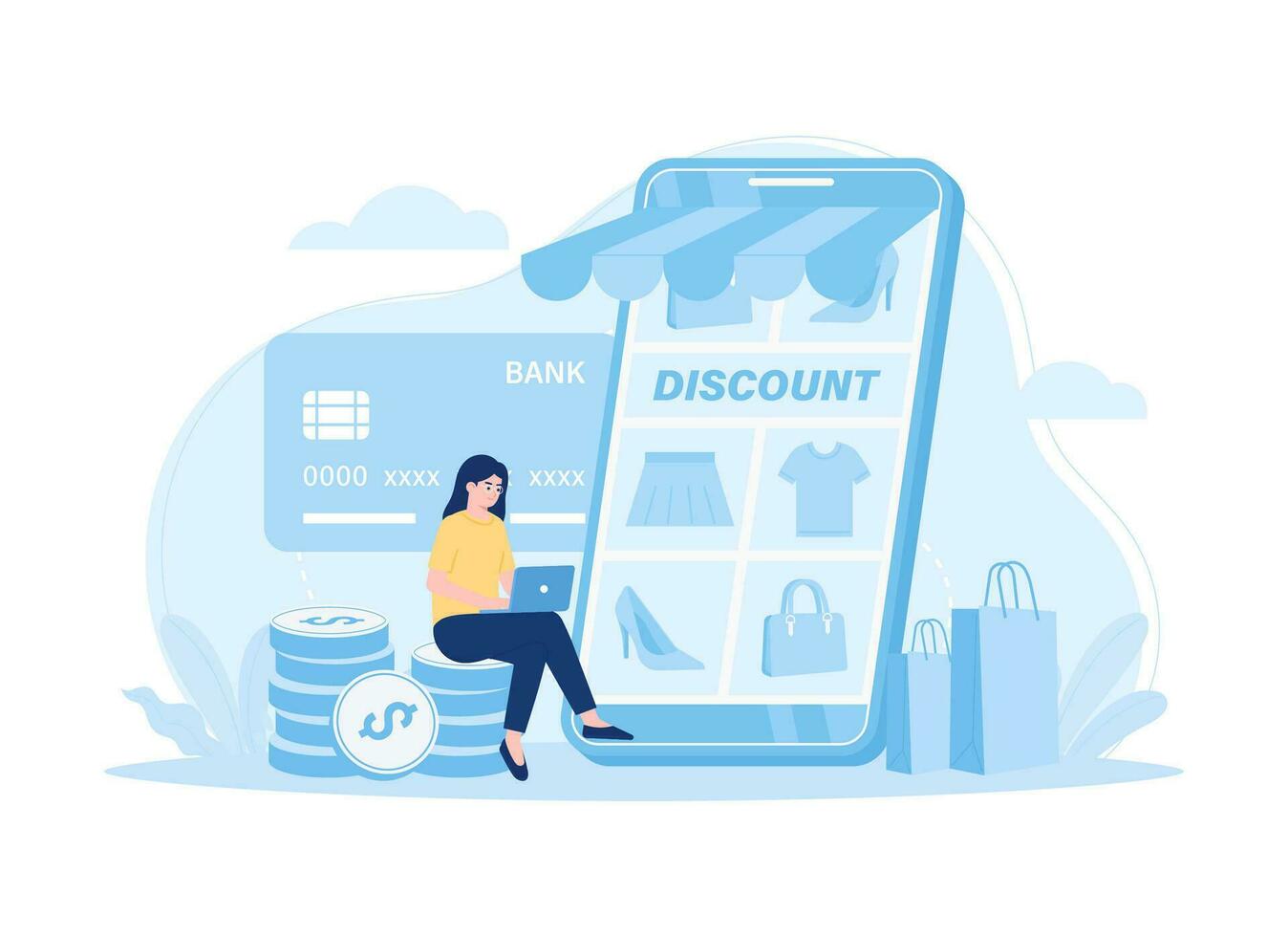 conectados fazer compras Forma de pagamento método conceito plano ilustração vetor