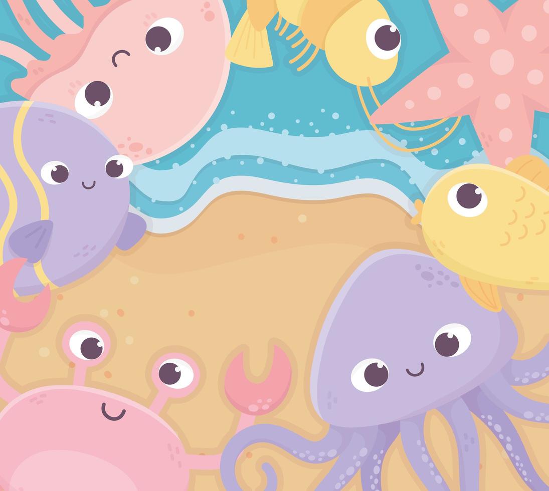 areia polvo estrela-do-mar peixes água-viva desenho animado sob o mar vetor