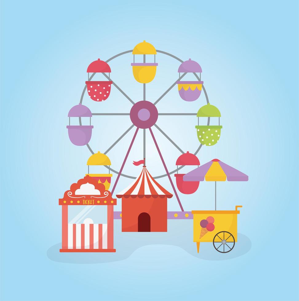 barraca de roda gigante carnaval feira de diversões bilheteria e entretenimento com sorvete vetor