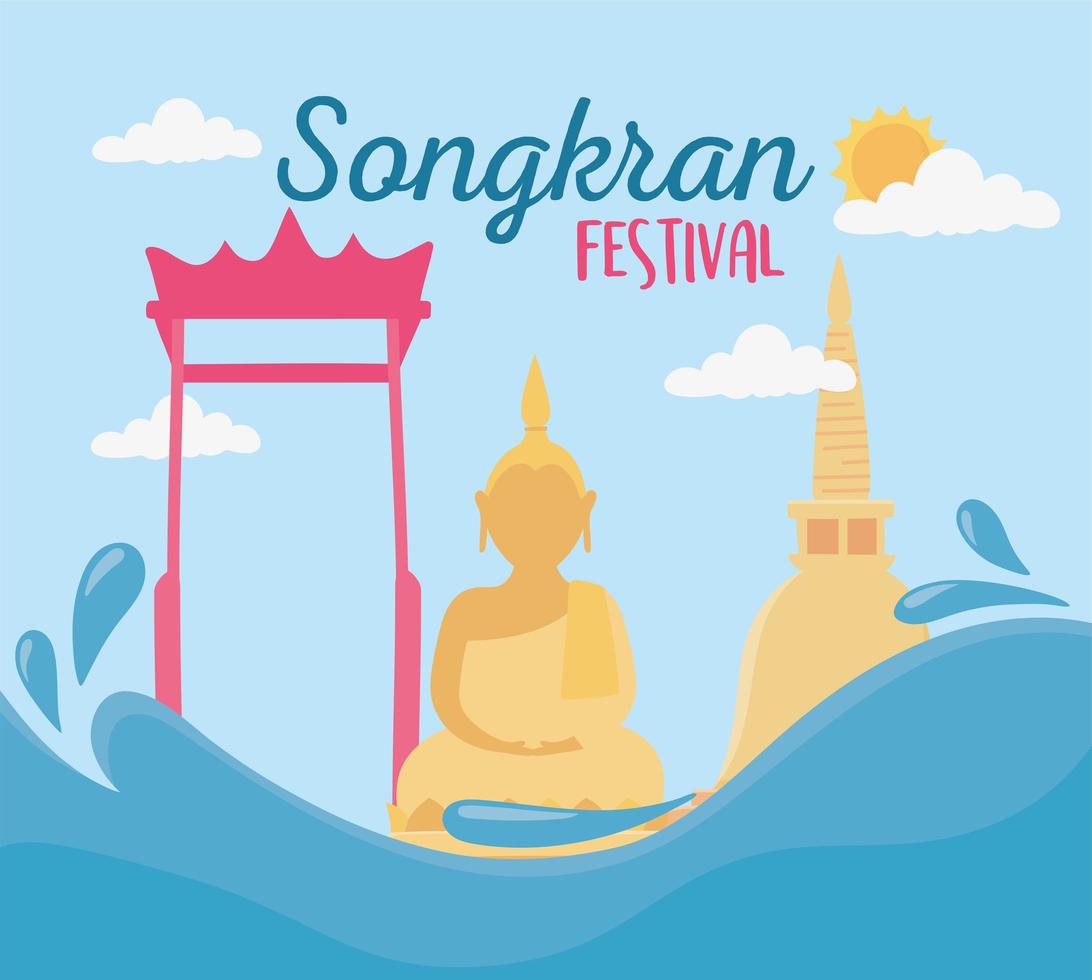 cultura do festival songkran pontos do portão do templo de Buda vetor