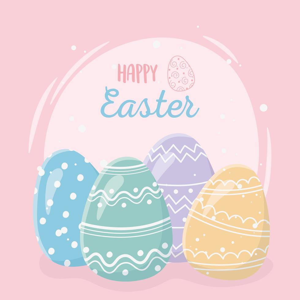 feliz dia de páscoa com ovos coloridos decorativos vetor