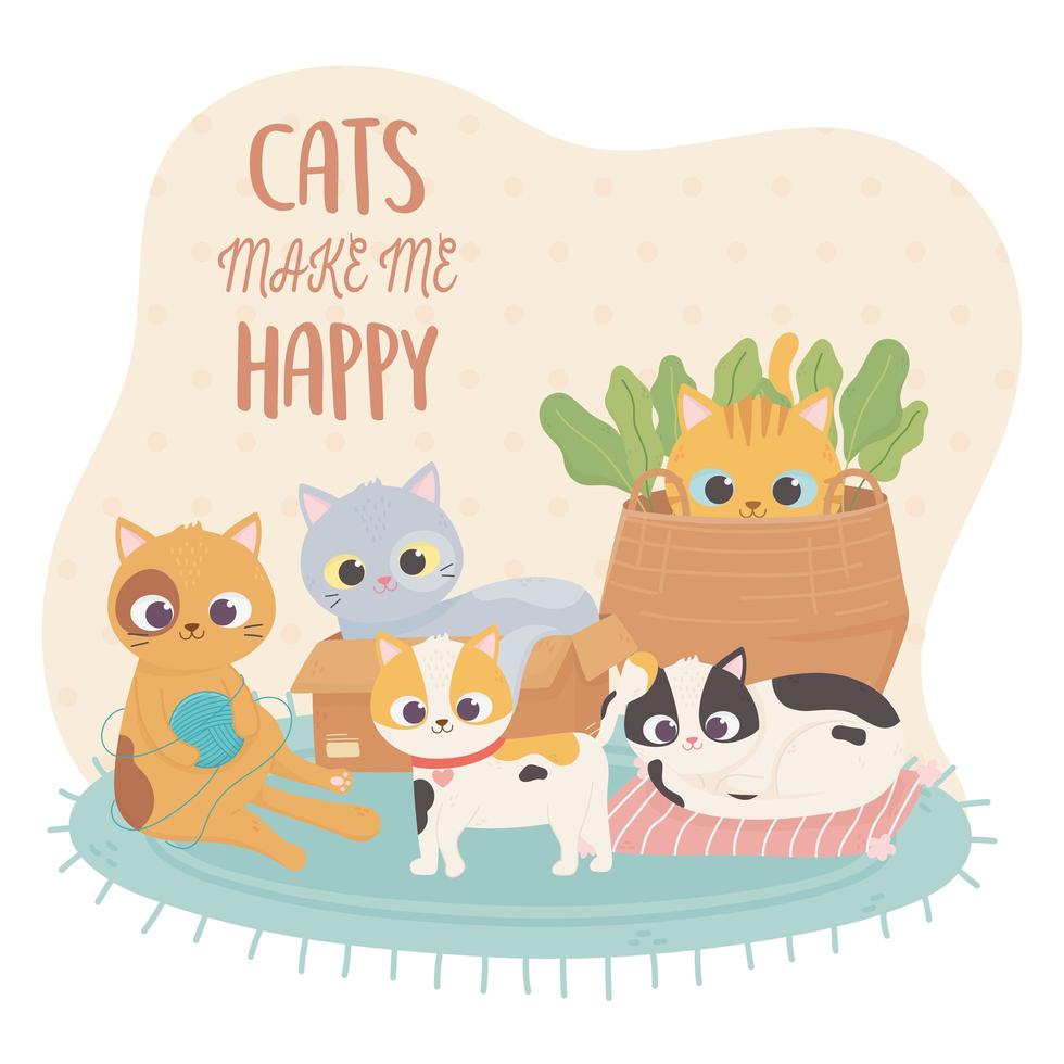gatos de estimação me fazem feliz desenho animado vetor