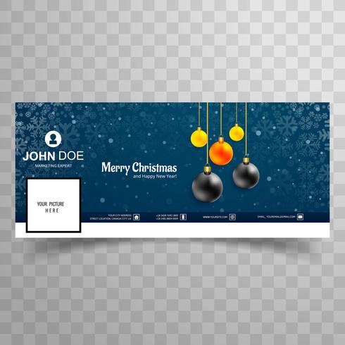 Cartão de Natal feliz com design de modelo de banner de capa de facebook vetor