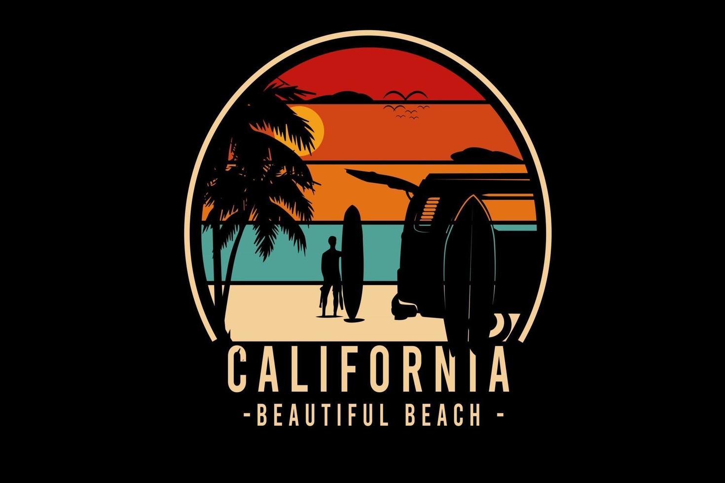 linda praia da califórnia, cor de laranja, verde e creme vetor
