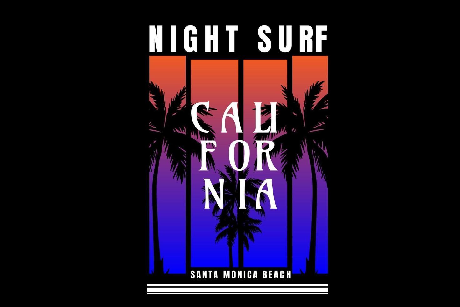 night surf california santa monica beach cor laranja e azul vetor