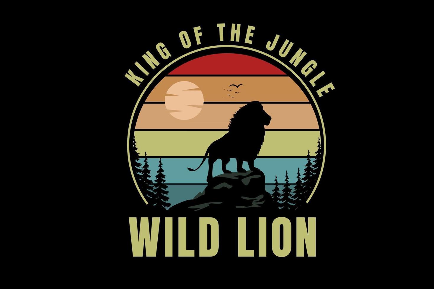 rei da selva leão selvagem cor vermelho laranja e verde vetor