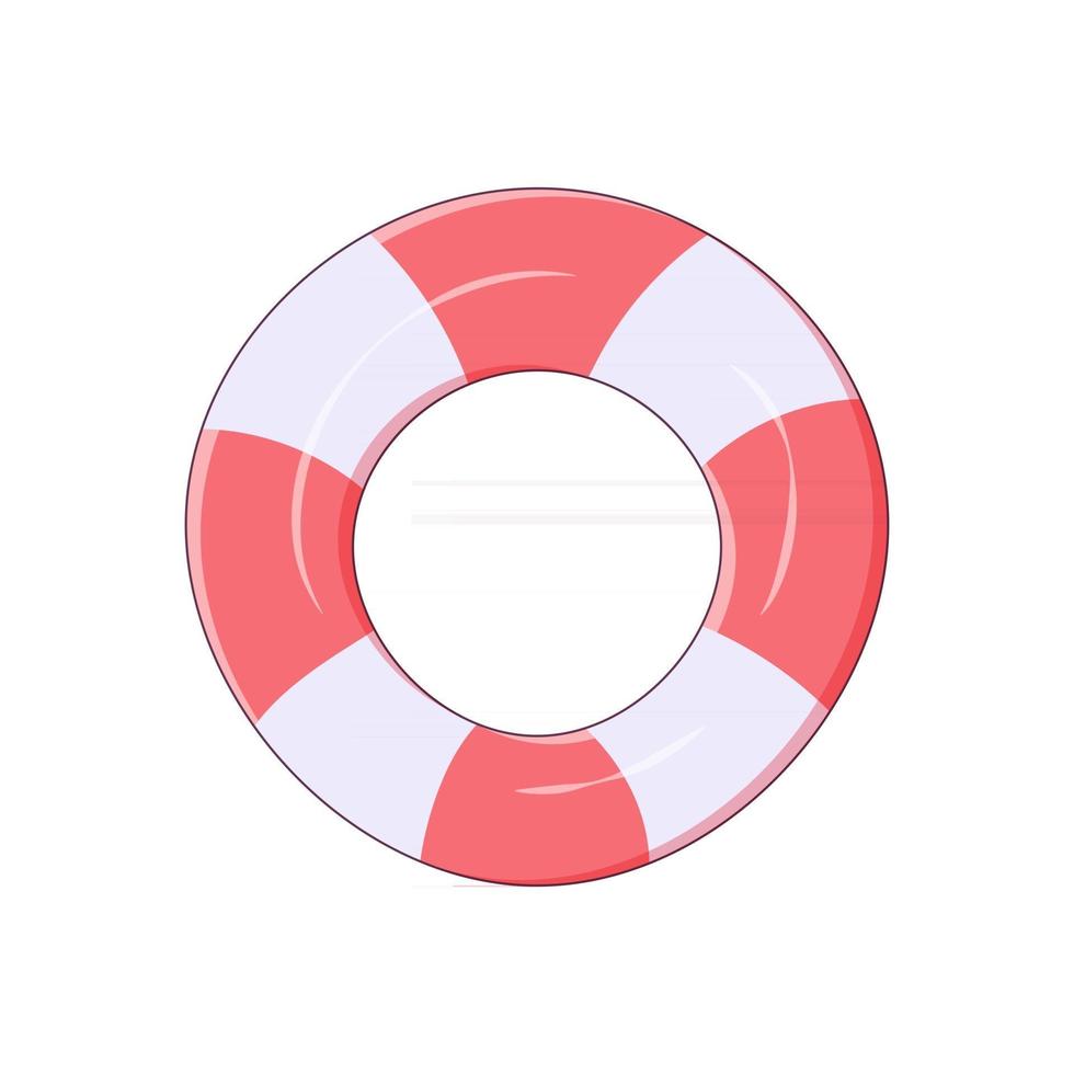 bóia salva-vidas em vermelho e branco, isolado em um fundo branco. ícone de círculo inflável de natação em estilo cartoon com acidente vascular cerebral, ilustração vetorial. vetor