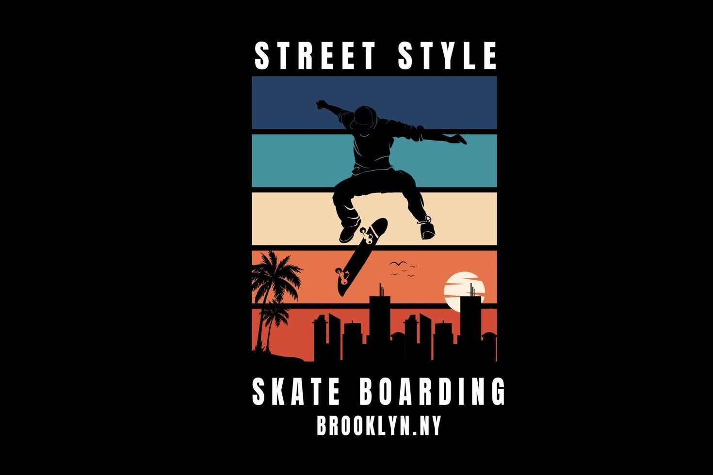 street style skate boarding brooklyn cor verde laranja e creme vetor