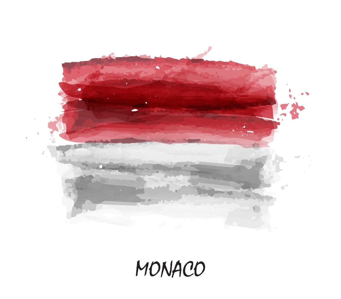 Bandeira de aquarela pintura realista do Mônaco. vetor