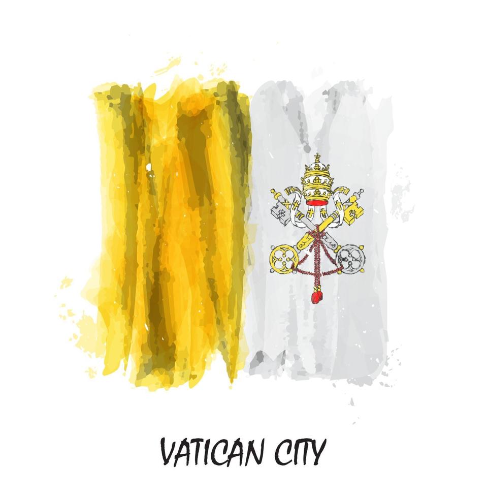 Bandeira de pintura aquarela realista da cidade-estado do Vaticano. vetor