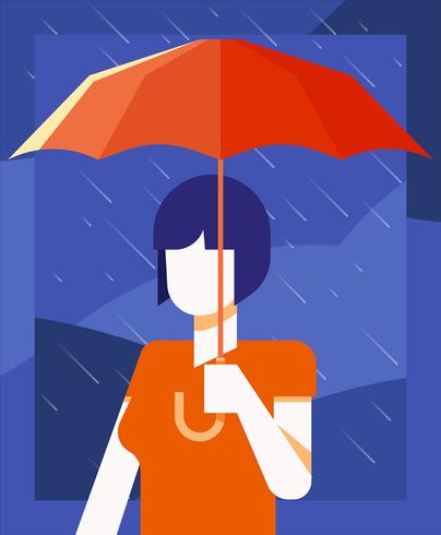 Menina, segurando, guarda-chuva, ilustração vetor