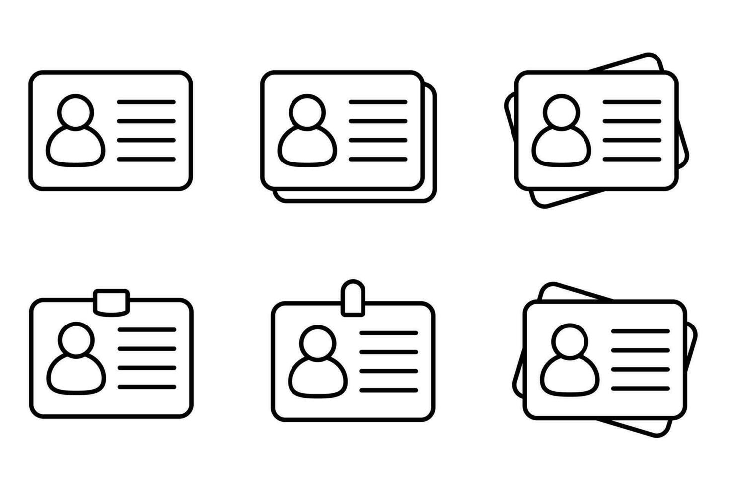 Eu iria cartão ícone coleção. empregado escriturário cartão, motorista licença, identificação cartão, funcionários identificação cartão símbolo. Projeto para local na rede Internet e Móvel aplicativo. vetor