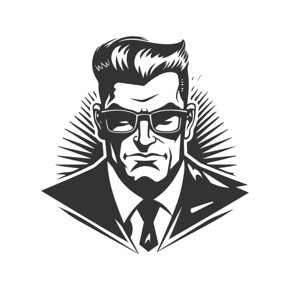 agonia cutelo vestindo oculos de sol, vintage logotipo linha arte conceito Preto e branco cor, mão desenhado ilustração vetor