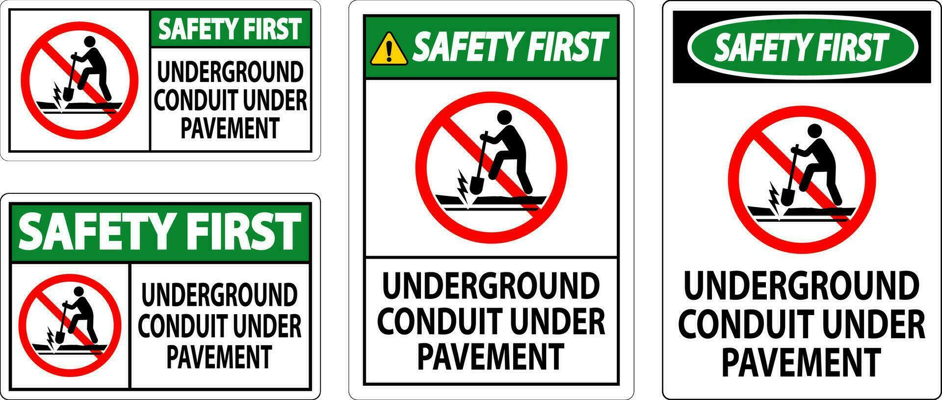 segurança primeiro sinal, subterrâneo conduta debaixo calçada vetor