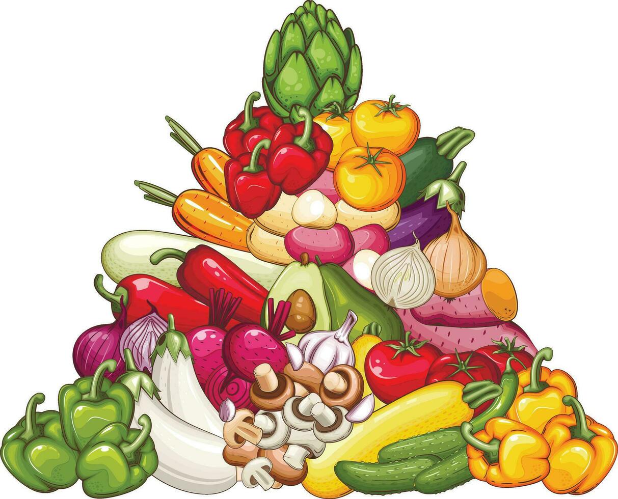 fresco legumes ilustração, legumes misturar, legumes quadro, vegano Comida orgânico legumes arranjo. Comida quadro, Armação vetor