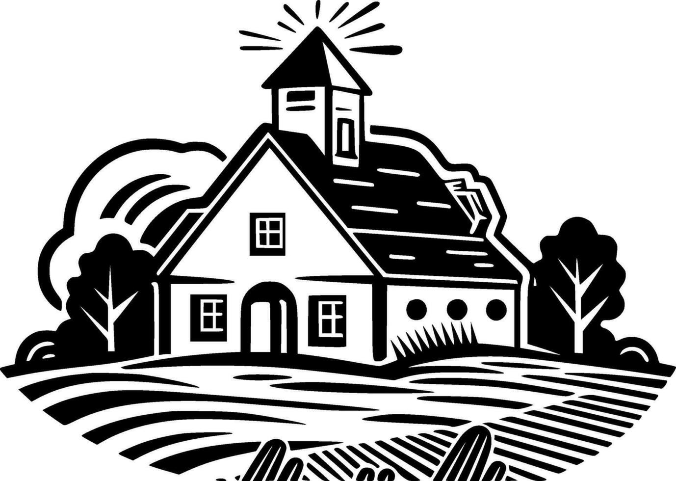 casa de fazenda - Preto e branco isolado ícone - vetor ilustração