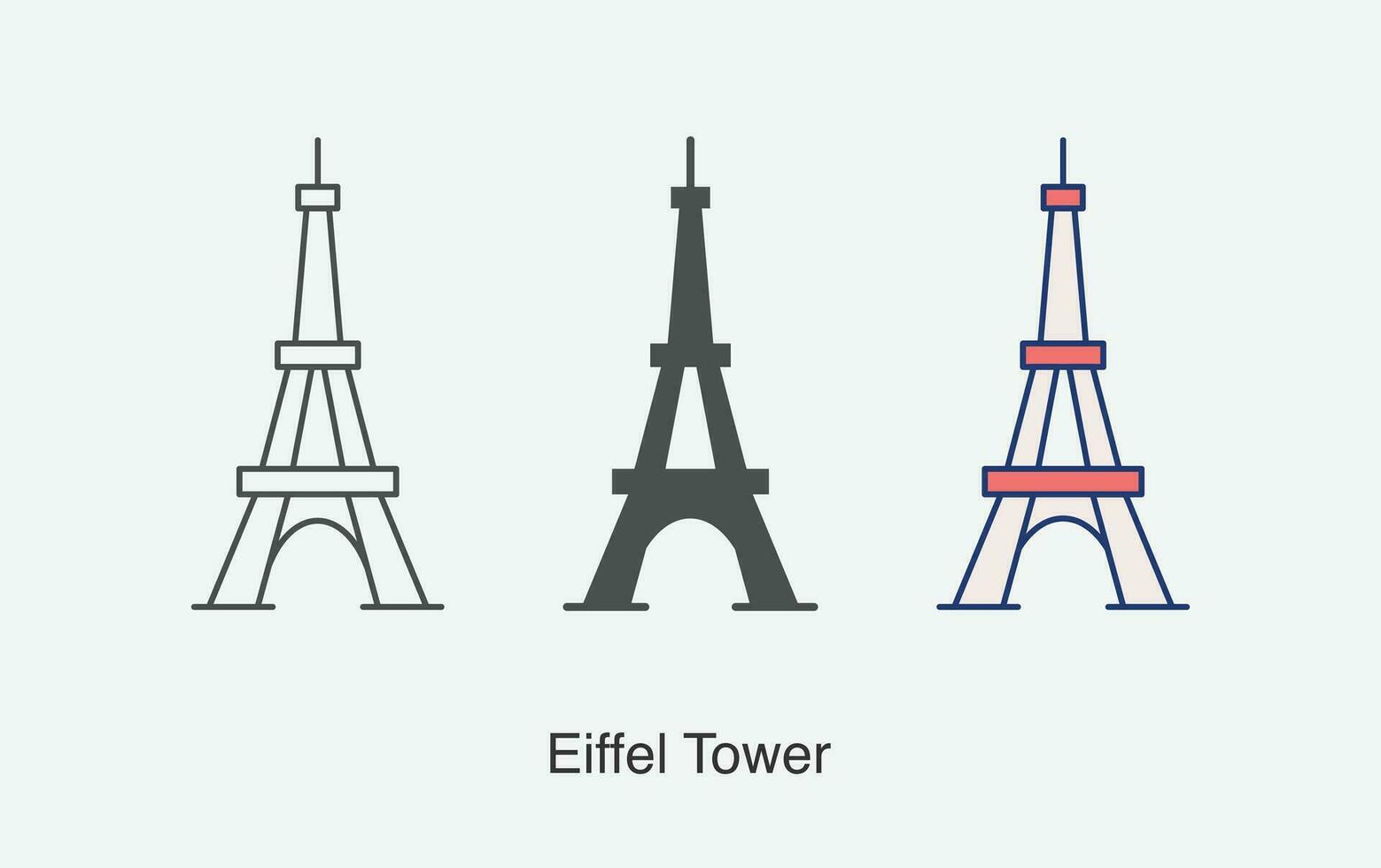 eiffel torre ícone dentro diferente estilo vetor ilustração.