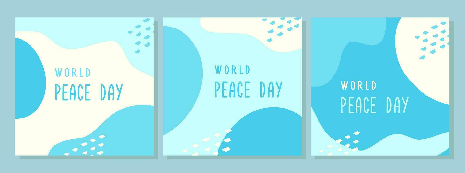 cartazes conjunto do mundo Paz dia , folheto, folheto modelos. eco orgânico linha abstrato forma desenho, boho estilo mão desenhado projeto, simples papel de parede. vetor