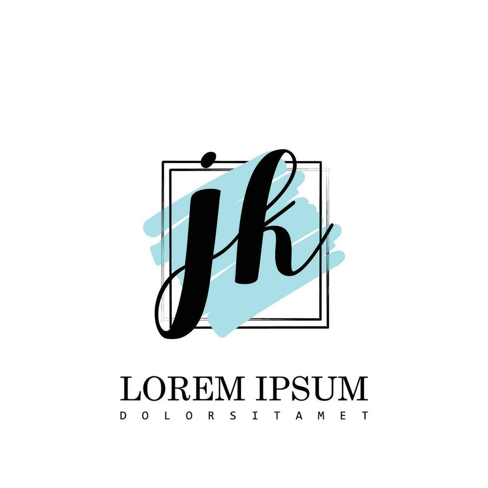 jk inicial carta caligrafia logotipo com quadrado escova modelo vetor
