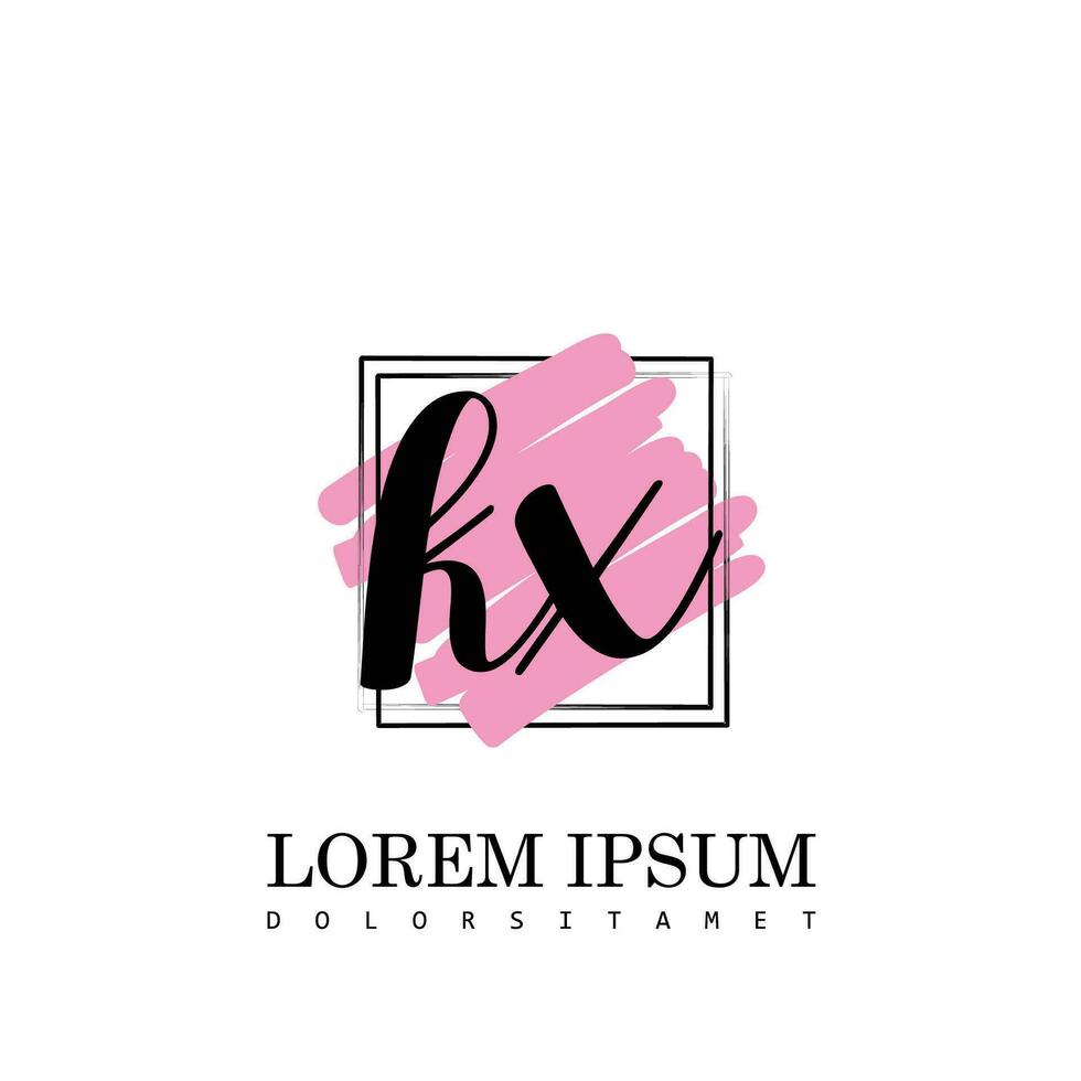 kx inicial carta caligrafia logotipo com quadrado escova modelo vetor
