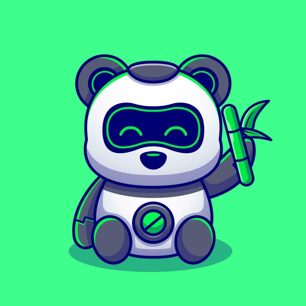 fofa panda robô segurando bambu desenho animado vetor ícone ilustração. animal tecnologia ícone conceito isolado Prêmio vetor. plano desenho animado estilo